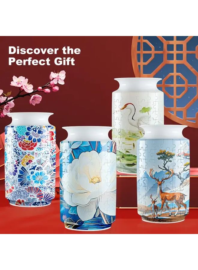 3D Puzzle Vase Lotus Red Crowned Crane 162 Plastic Pieces Floral Home Office Decor Gift - Image 1